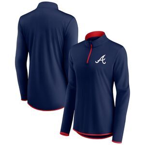 Womens Sz Large Navy Blue MLB ATLANTA BRAVES Athletic 1/4 Zip Shirt FANATICS